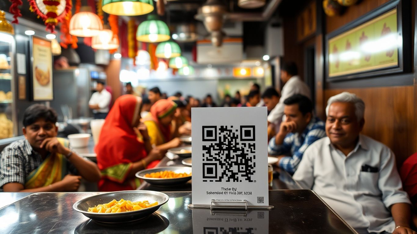 Eatery with QR code for food safety during Kanwar Yatra.