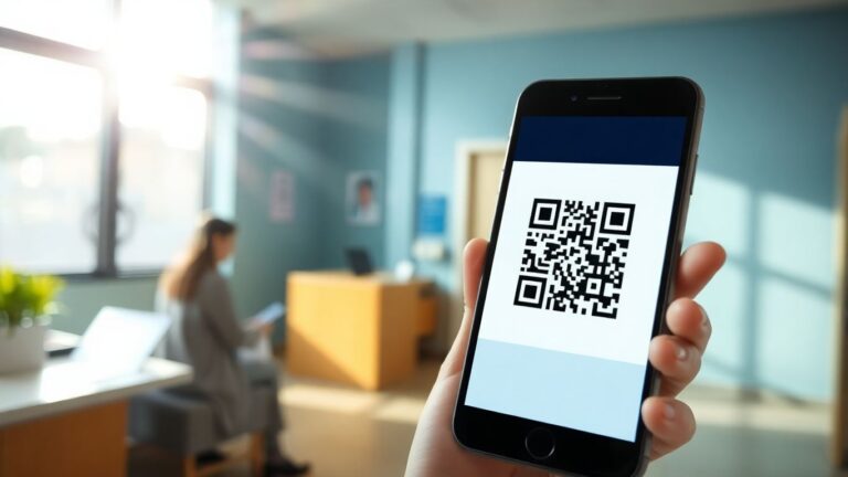 Patient uses phone QR code for hospital check-in.