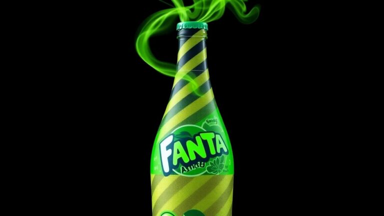 Fanta bottle with Beetlejuice theme and glowing QR code.