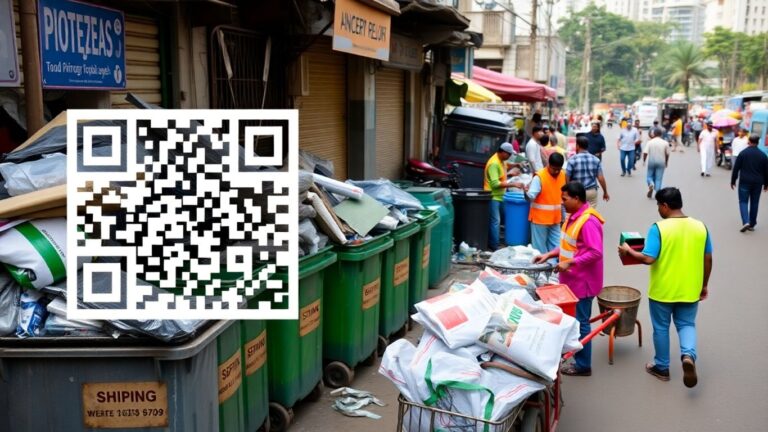 QR code on Indian street for waste management.