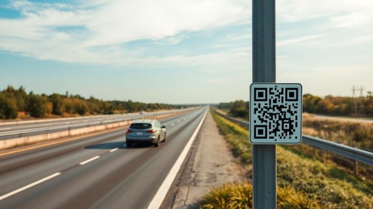 Highway with QR code for commuter information.
