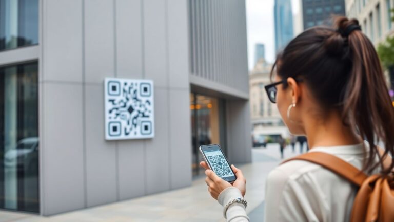 QR codes on buildings and travel displays.
