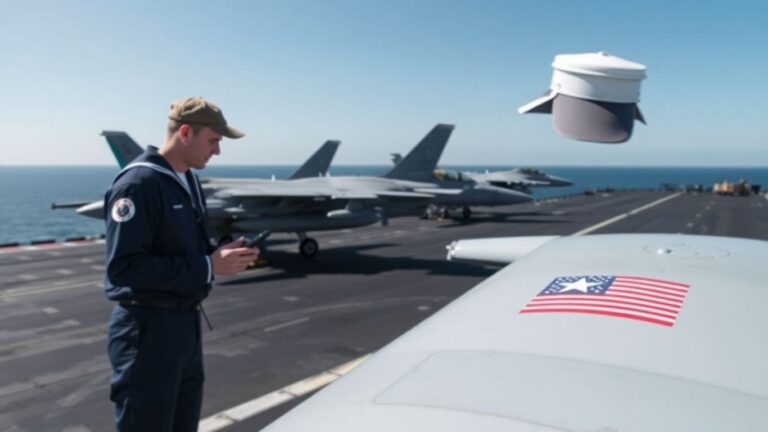 Navy aircraft with QR code being scanned.