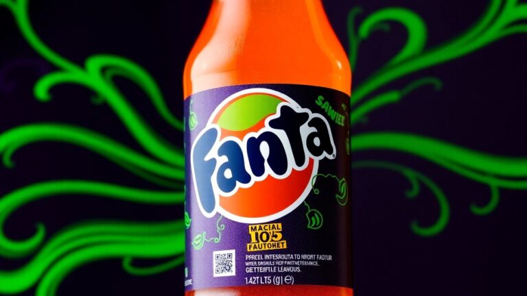 Fanta bottle with Beetlejuice theme and QR code.