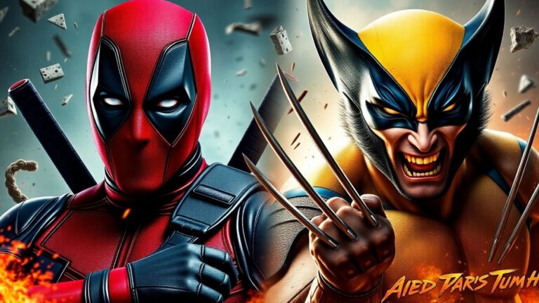 Deadpool and Wolverine in a chaotic action scene.
