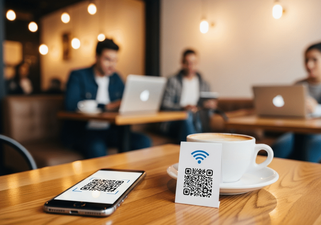 scanning wifi QR code in cafe