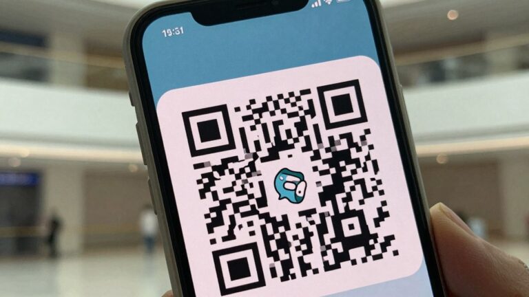Smartphone scanning a QR code in a building.