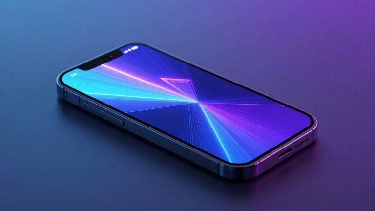 Smartphone displaying a futuristic digital interface.