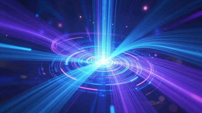 Futuristic data streams flowing into a central hub.