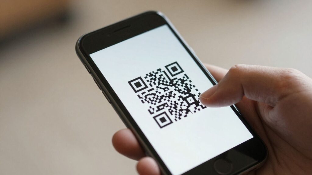 Smartphone scanning a QR code, troubleshooting tips.