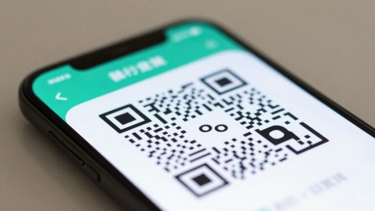 Smartphone displaying a Flowcode QR code.
