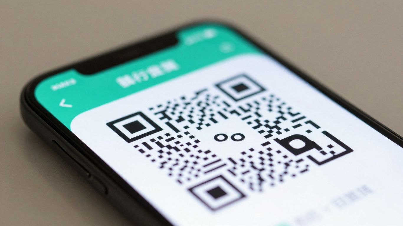 Smartphone displaying a Flowcode QR code.