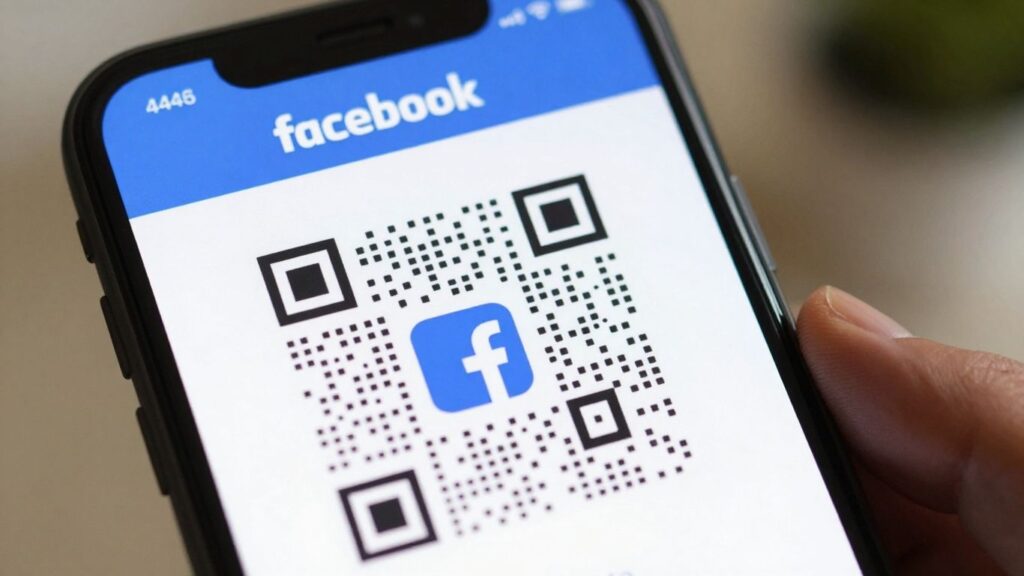 Facebook QR code with custom logo on phone.