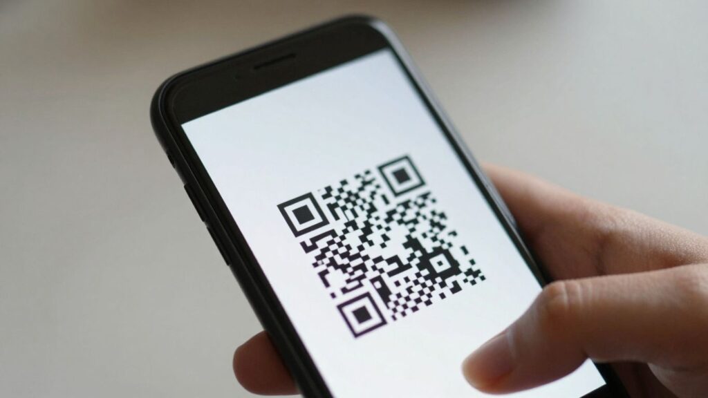 Smartphone scanning a QR code with focus issue.