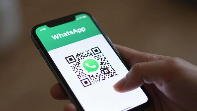 WhatsApp QR code on a smartphone screen.