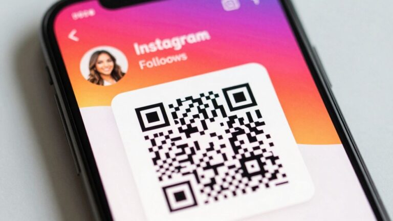 Instagram QR code on a phone screen.