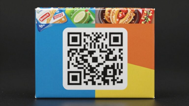 Product packaging with a QR code.