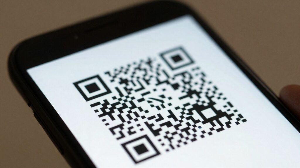 Smartphone displaying a QR code