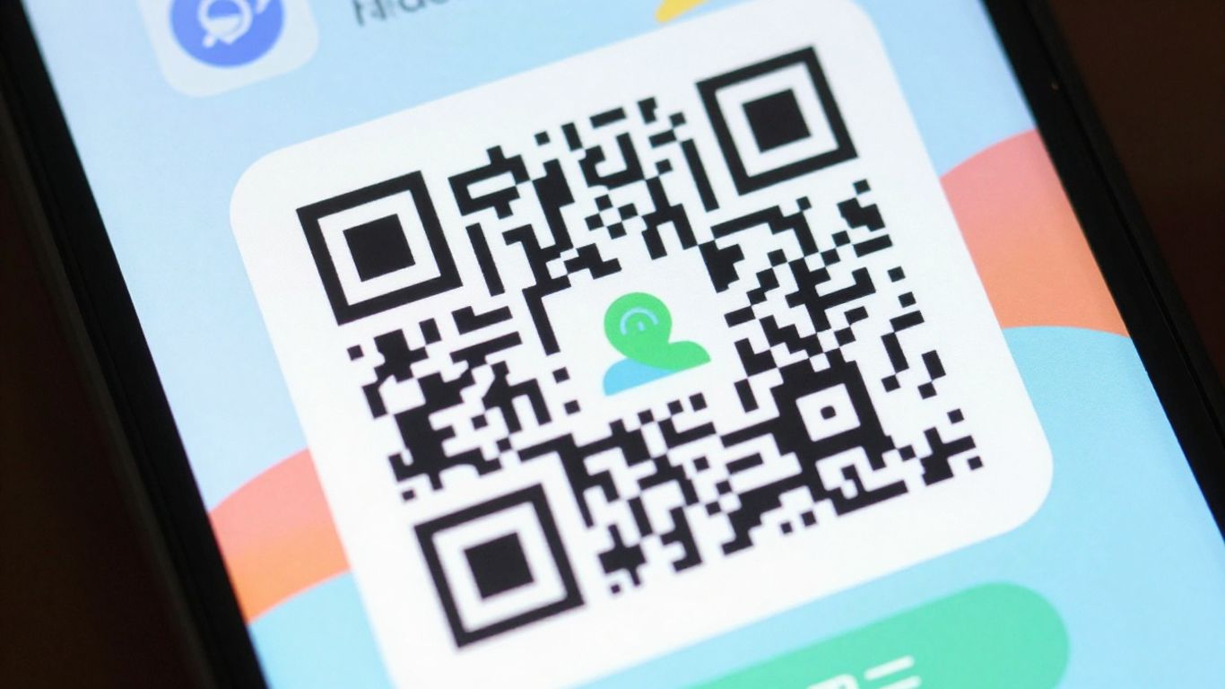Smartphone displaying a branded QR code with digital elements. Branded Dynamic QR Codes