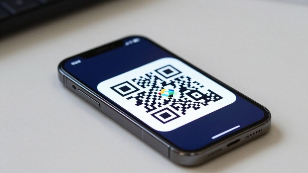 Smartphone displaying a QR code with call to action. Branded QR assets