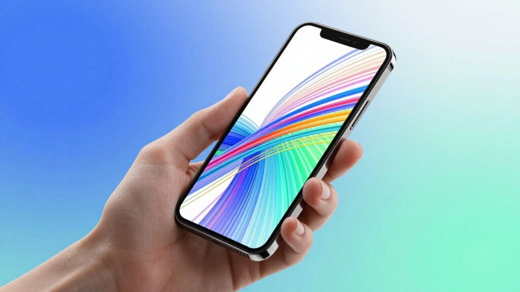 Smartphone scanning colourful abstract lines on screen. Barcode Reader Apps