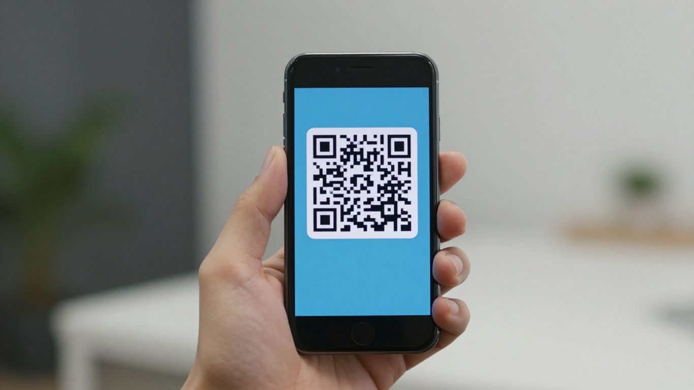 Smartphone scanning a QR code.