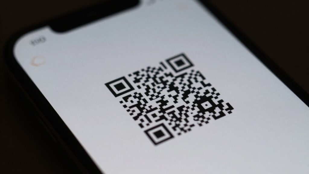 Smartphone displaying a document with a QR code.