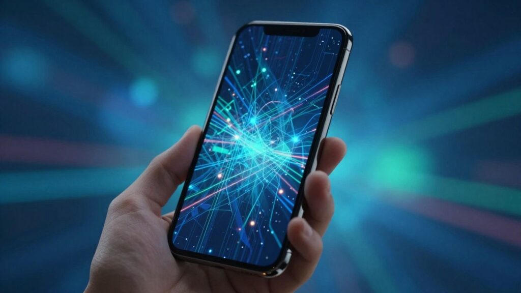 Smartphone displaying a digital scan on its screen.