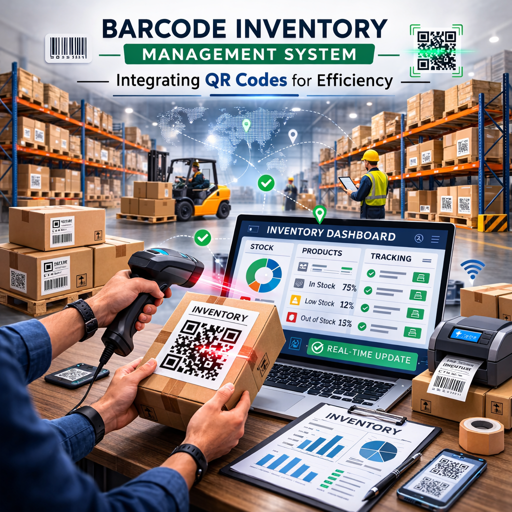 Barcode Inventory Management System using QR codes to scan and track warehouse products with a mobile scanner