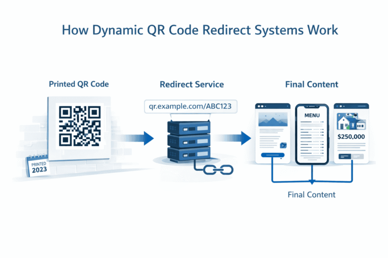 Infographic showing how a Dynamic QR Code System works