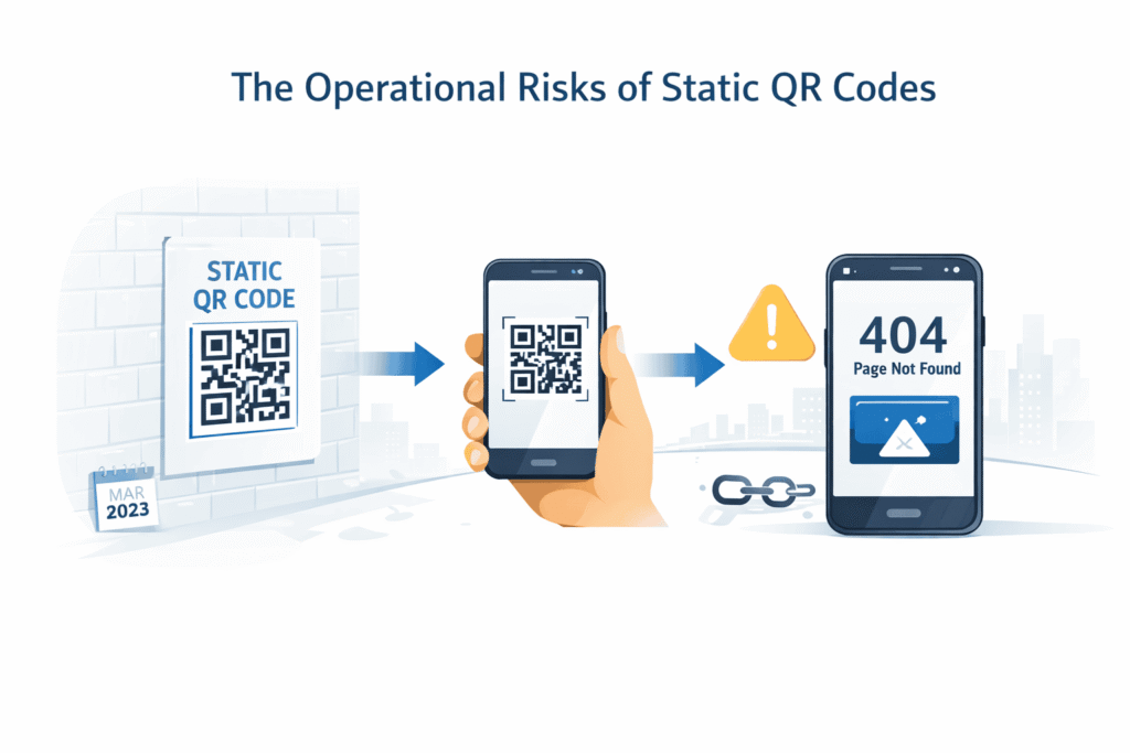 Infographic illustrating the operational risks of static QR codes.