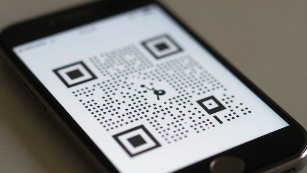 Smartphone displaying a QR code.