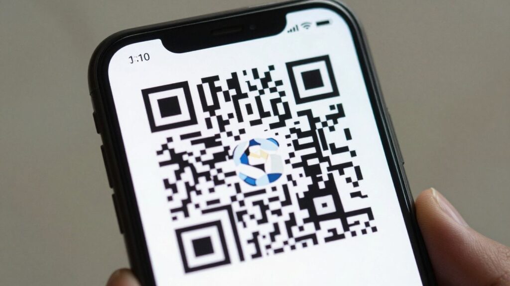 Smartphone displaying a QR code.
