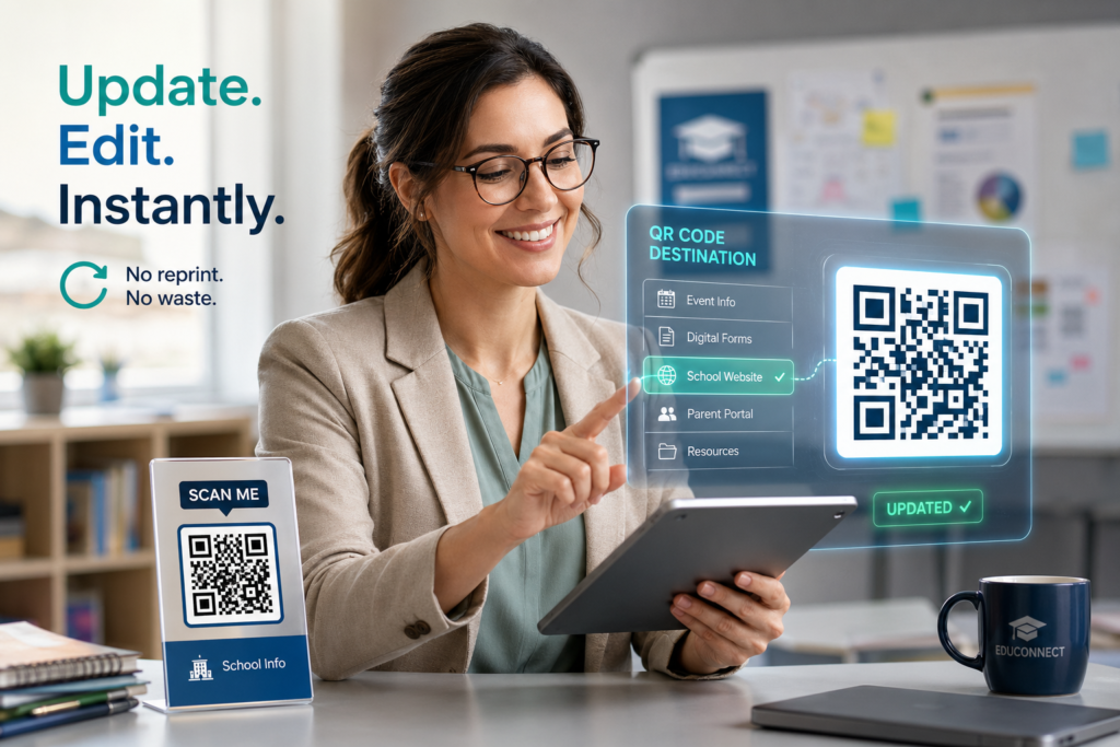 How can schools use qr codes on printed materials without reprinting them