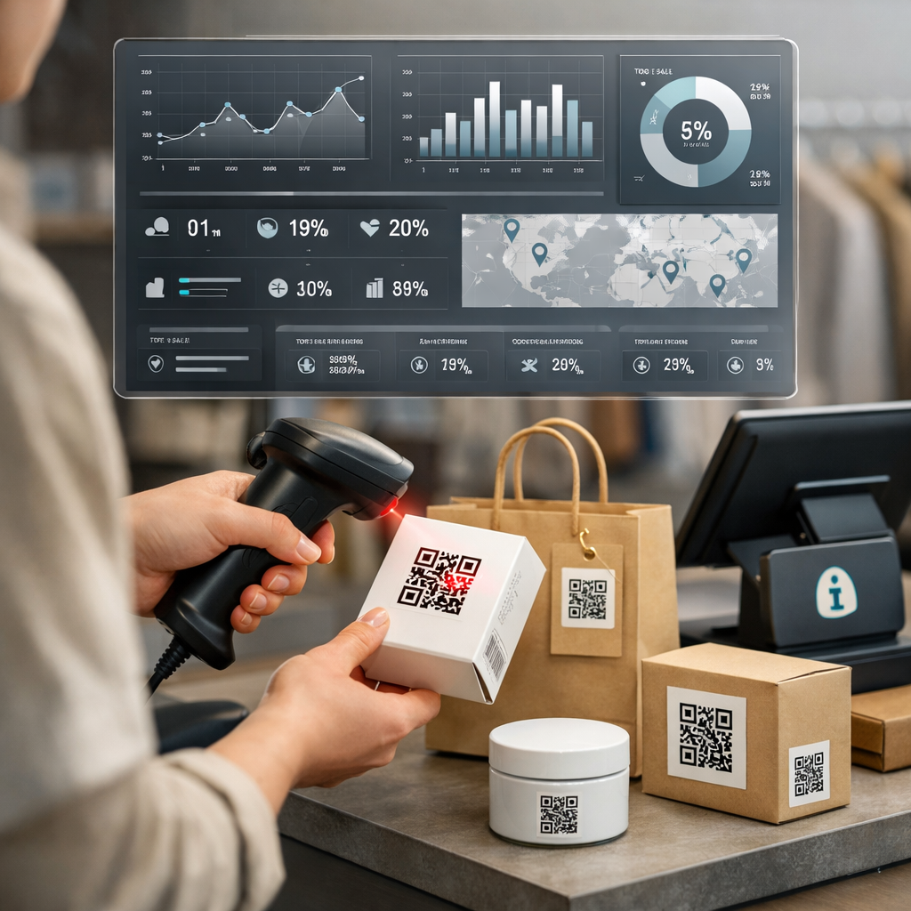 Shopify retail staff scanning a printed QR code on packaging to track printed QR assets after print