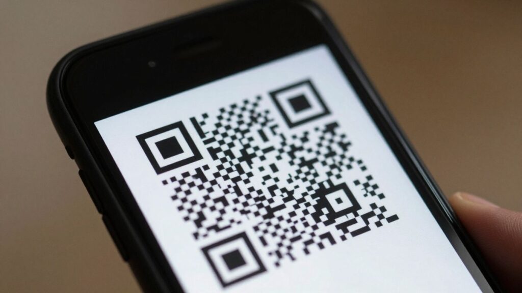 Smartphone scanning a QR code.