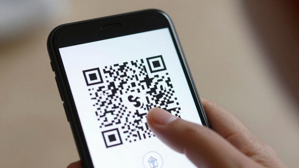 Smartphone scanning QR code from a screenshot.