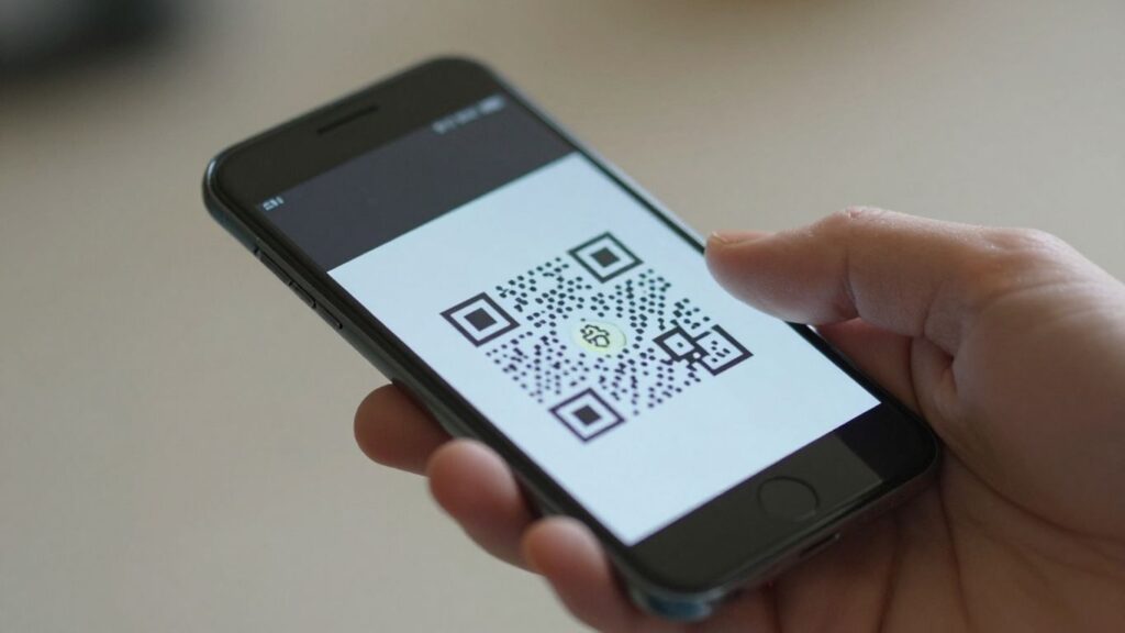Android phone scanning a QR code on its screen.