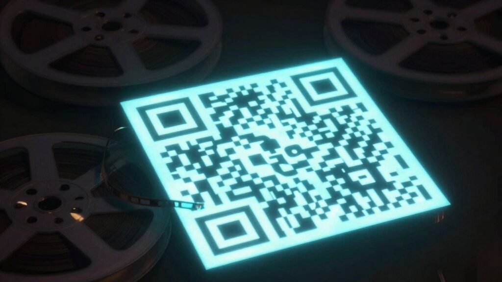 Dynamic QR code and film reel.