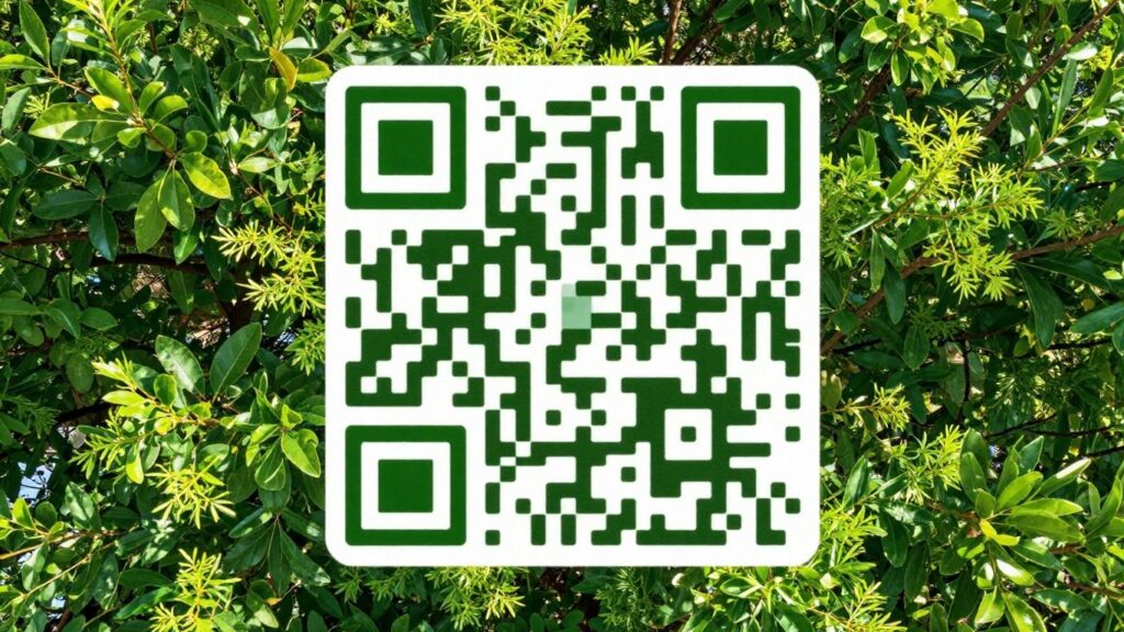 QR code integrated into a tree maze.