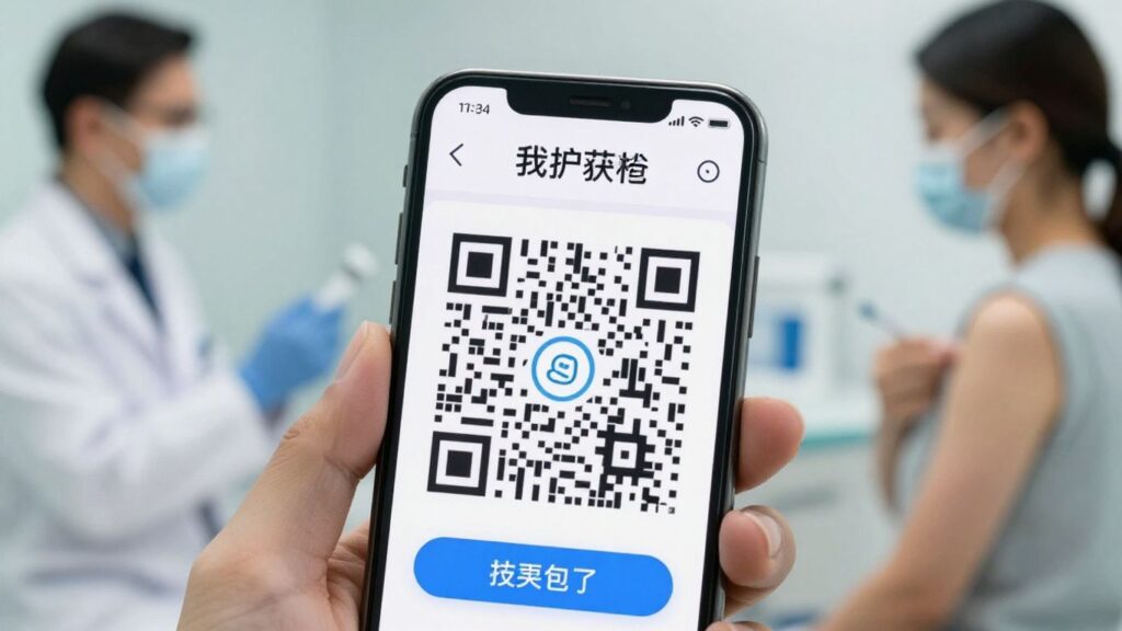 Smartphone showing QR code for vaccination proof.