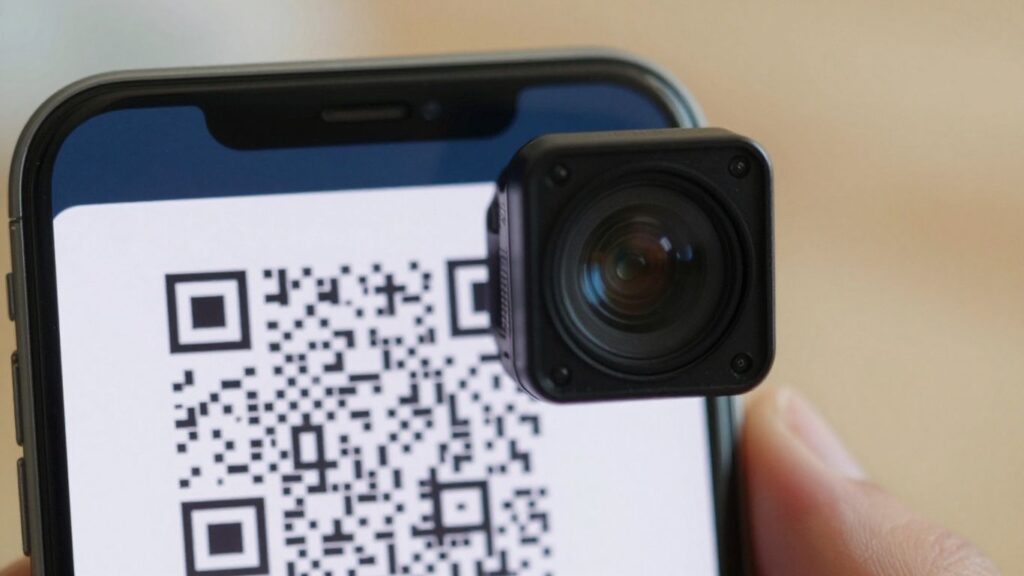 Smartphone scanning a QR code.