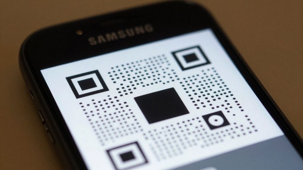 Samsung phone scanning a QR code.