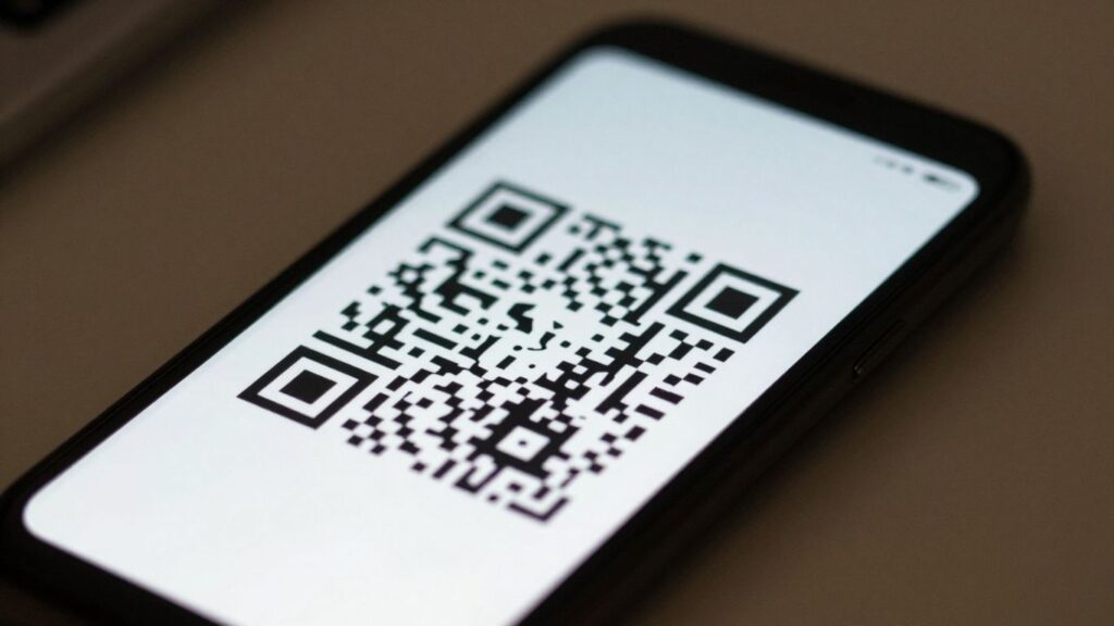 Smartphone scanning a QR code, troubleshooting common issues.