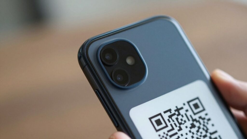 Smartphone camera scanning a QR code.