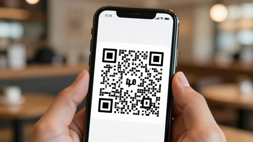 Smartphone scanning a WiFi QR code