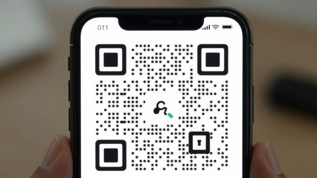 Smartphone displaying a QR code from a screenshot.