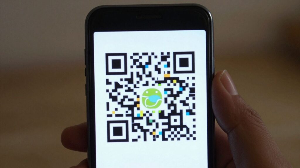 Android phone scanning a QR code.
