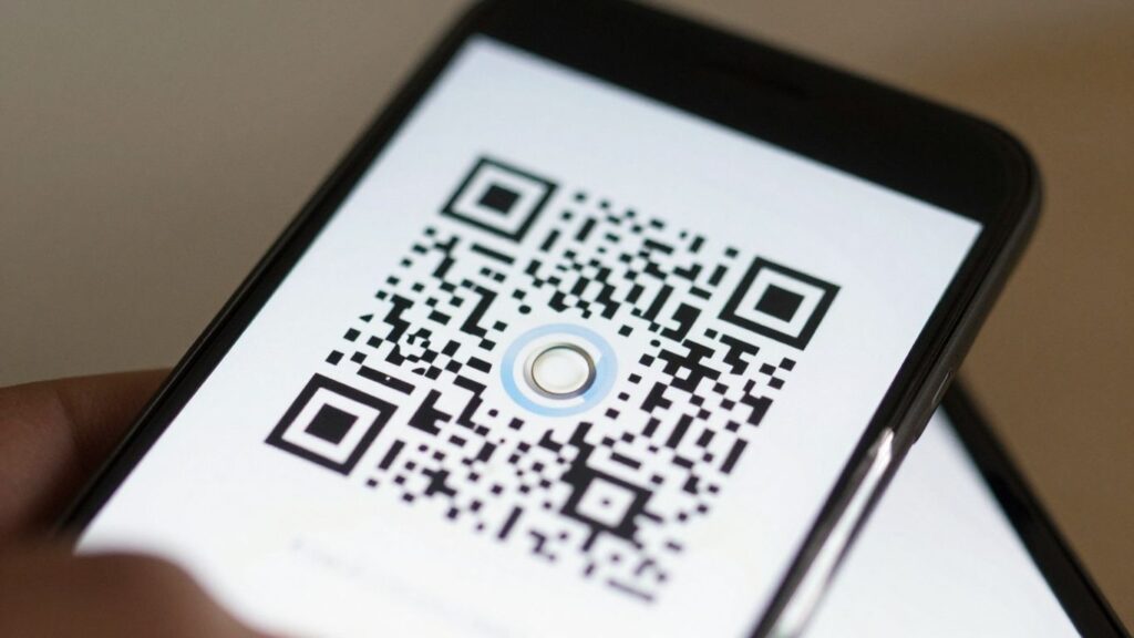 Smartphone displaying a QR code.