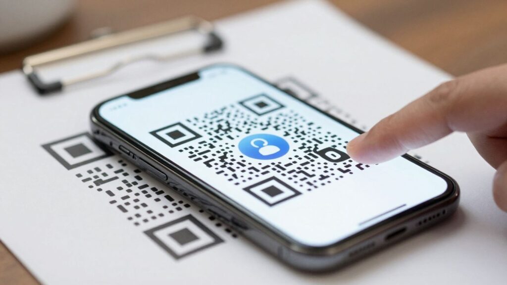Smartphone scanning a QR code in the UK.